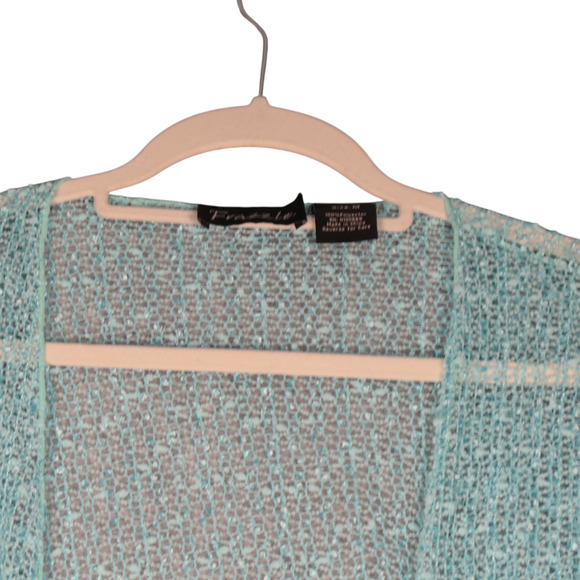 Frazzle Sheer Cardigan Sweater Womens Medium Green Open Knit Lightweight Beachy - Picture 3 of 10